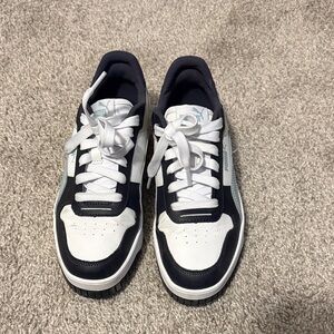 Puma White and Navy Court-Style Sneakers